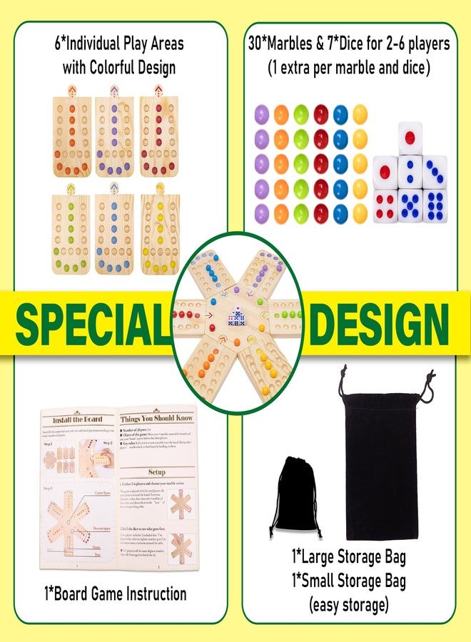 WodGod Original Marble Board Game Set, Portable Wooden Tabletop Game with 30 Marbles and 7 Dice for Family Party Nights (2-6 Players) - Image 4